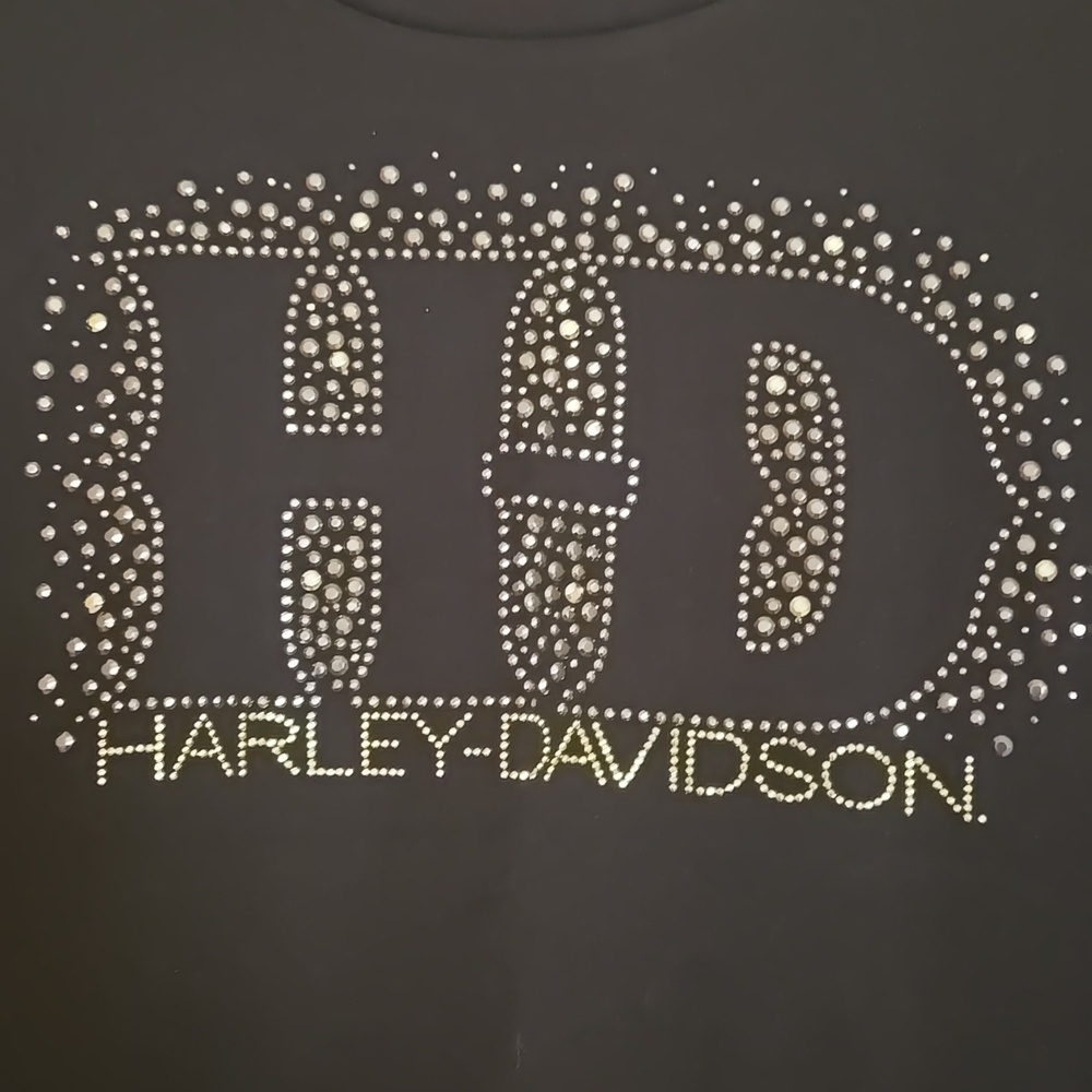 Harley-Davidson Womens Black Long Sleeve Logo Tee Rhinestones Sz L NWT - Picture 2 of 8